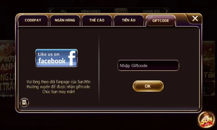 Nạp tiền Sunwin bằng cách nhập mã Giftcode 